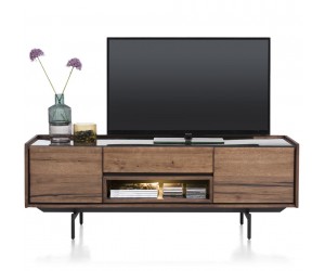 meuble TV rétro chic bois et marbre