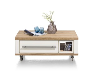 Table basse sur roulettes blanc et bois