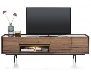 meuble TV rétro chic bois et marbre