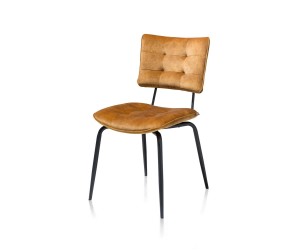 Chaise de table piétement métal noir tissu velours jaune