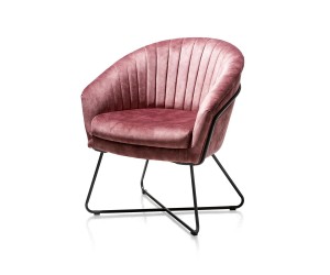 Fauteuil design velours rose pieds métal noir