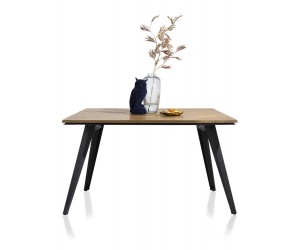 Table style industrielle bois de chêne et pieds métal noir
