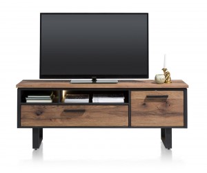 Meuble TV robuste métal noir et bois de chêne plaqué