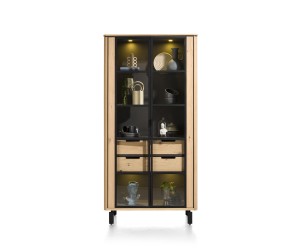 Vitrine moderne placage bois de chêne et métal noir