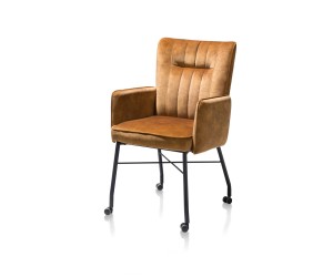 Chaise fauteuil contemporaine en tissu jaune ocre