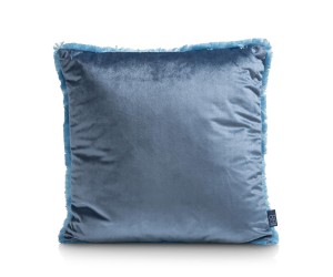 Coussin uni à franges en velours bleu