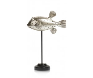 Sculpture décorative poisson-globe en argent