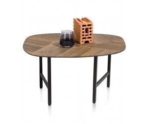 Table basse minimaliste avec plateau en bois à motifs chevrons