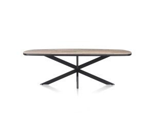 Table à manger ovale plateau bois brut et piétement métal couleur anthracite