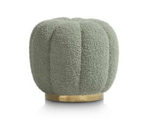Pouf vert en tissu bouclé forme ronde