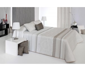 Couvre-lit blanc et beige à rayures motif oriental