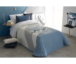 Couvre-lit bleu et blanc pour lit 1 personne
