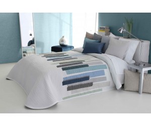Couvre-lit blanc à bandes bleues