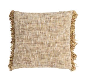 Coussin en coton beige avec franges
