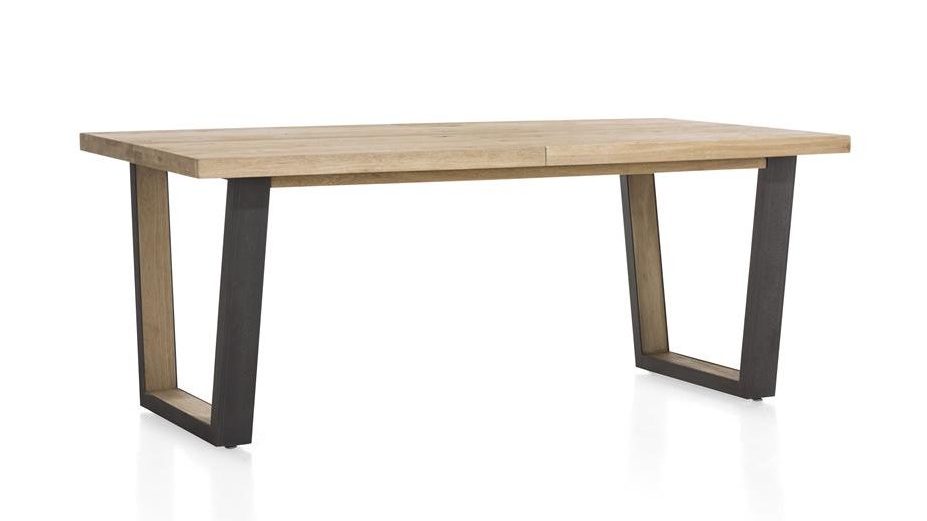 Table robuste et contemporaine en bois naturel et métal anthracite