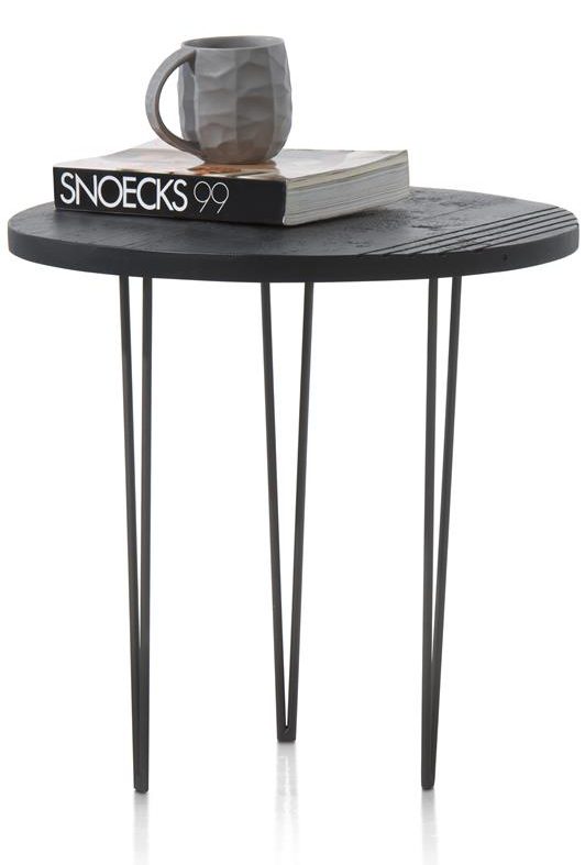 Table d'appoint plateau rond noir pieds fins