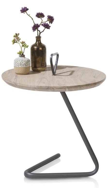Table d'appoint plateau rond en bois et pied noir design