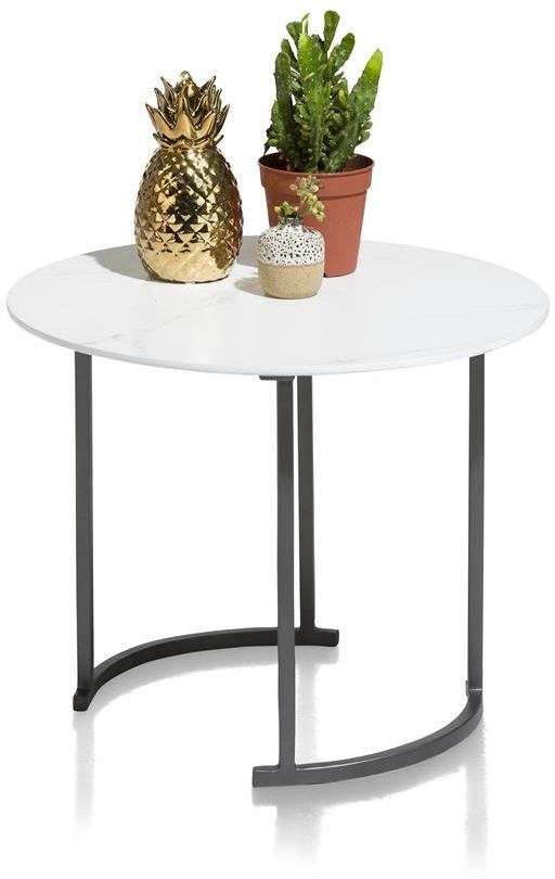 Table d'appoint plateau rond blanc pieds noirs