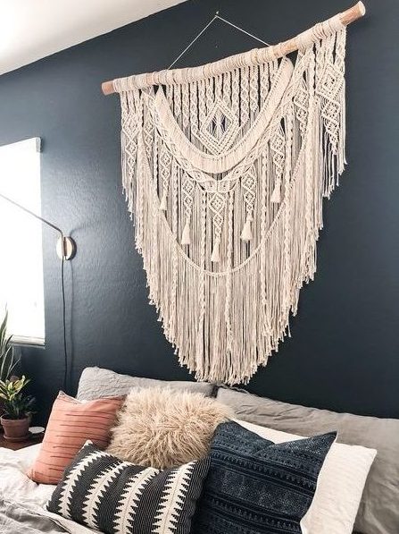 Decoration macramé mural beige