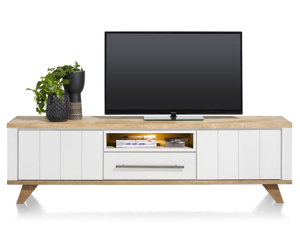 Meuble TV 210cm bois et blanc