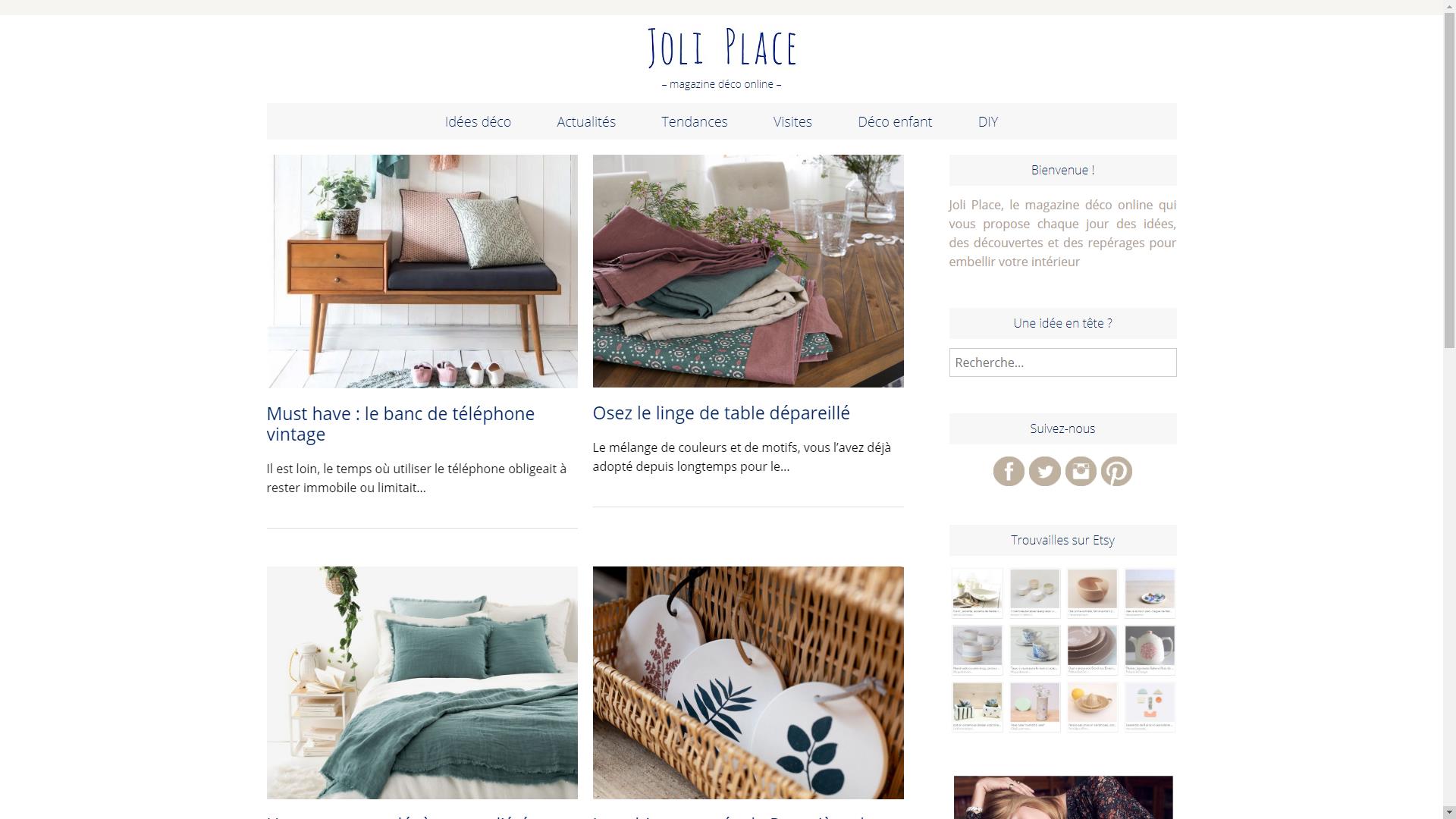 Page d'accueil blog deco joli place