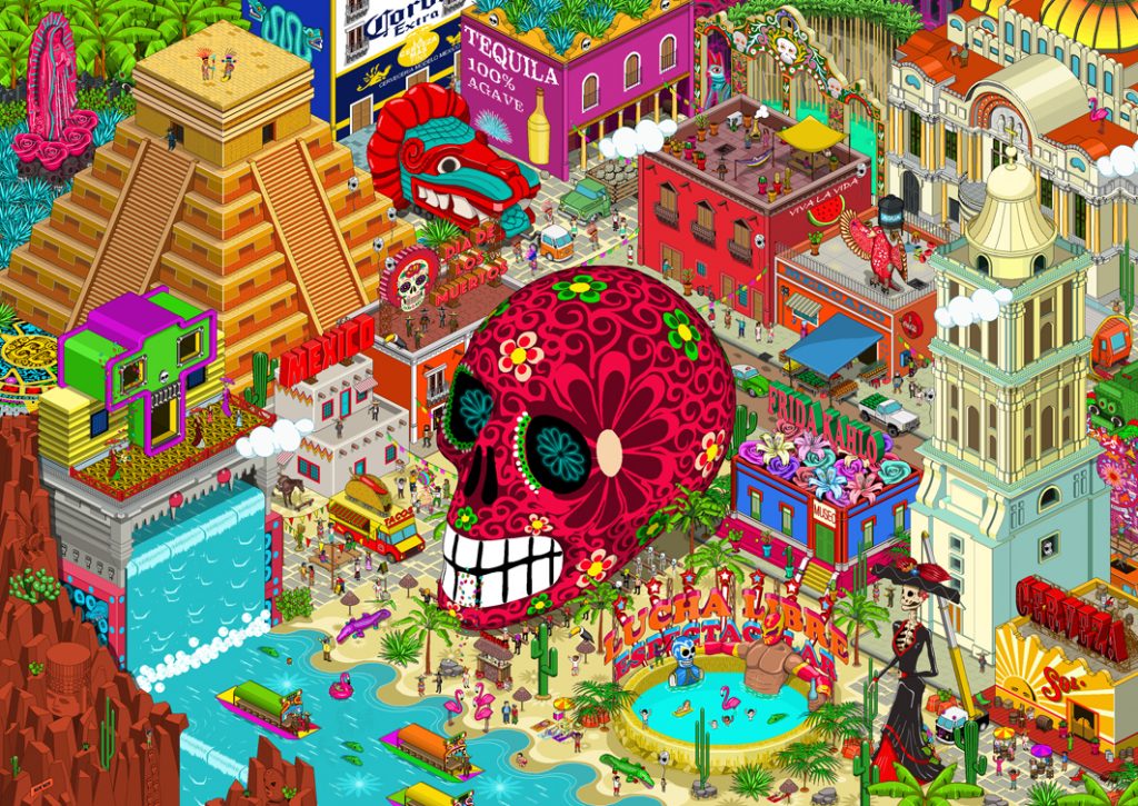 Tableau coloré Mexico pixel art