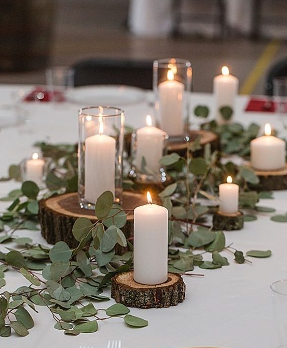 Centre de table bougies et végétation