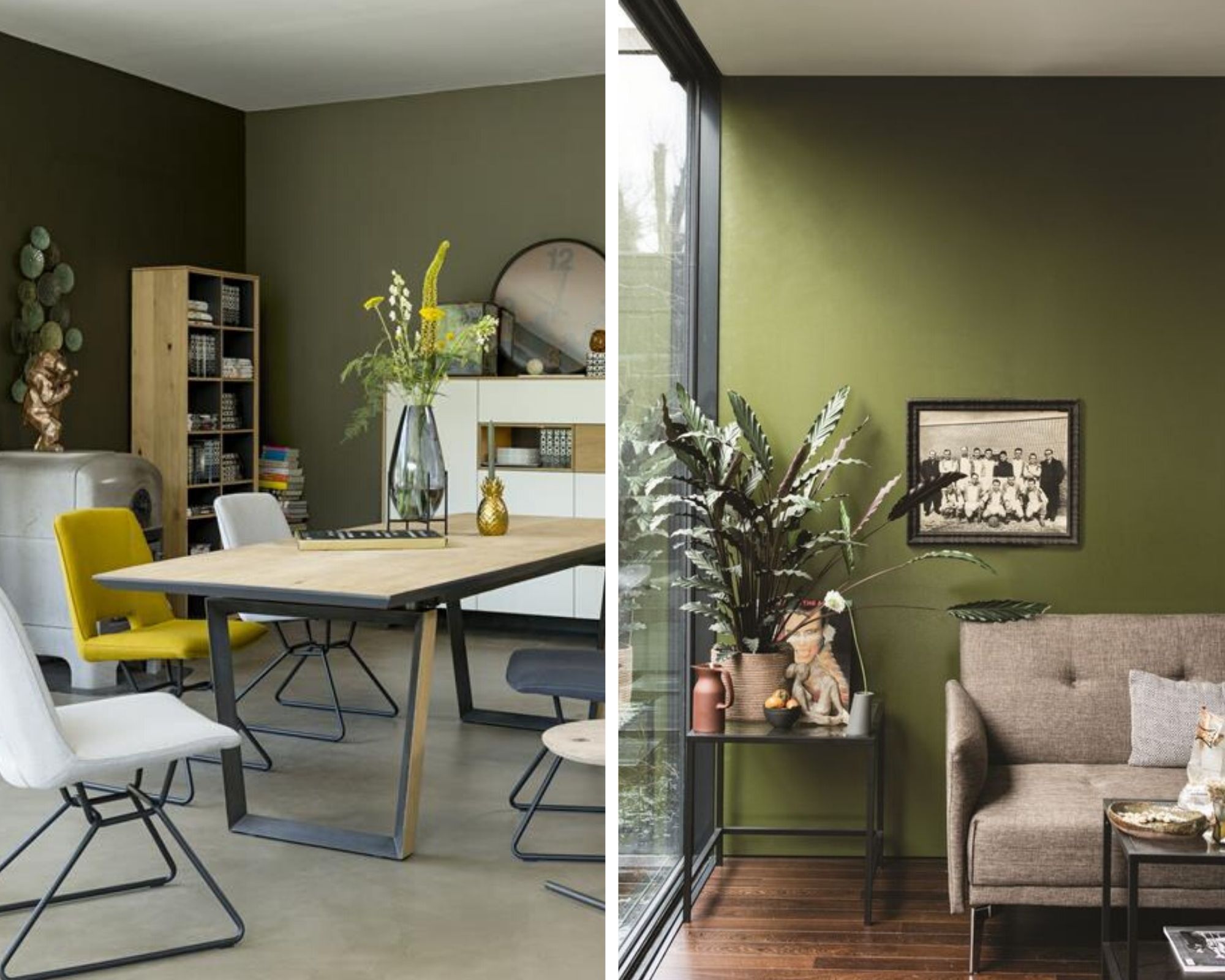 ambiance intérieure scandinave vert olive et jaune