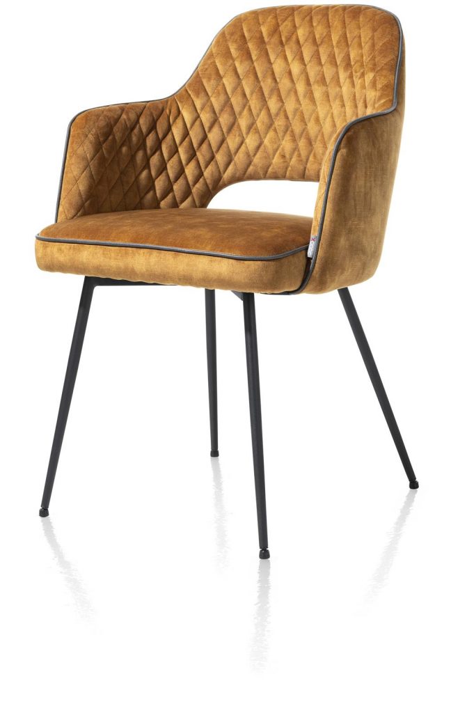 Chaise fauteuil minimaliste et rétro en tissu jaune ocre