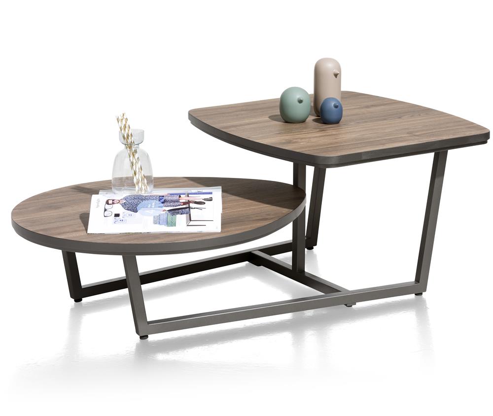 Table basse effet bois deux plateaux arrondies