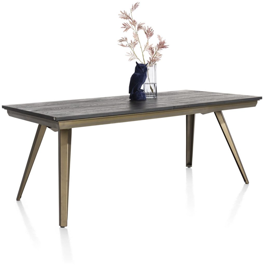 Table à rallonge style industriel scandinave anthracite et métal doré