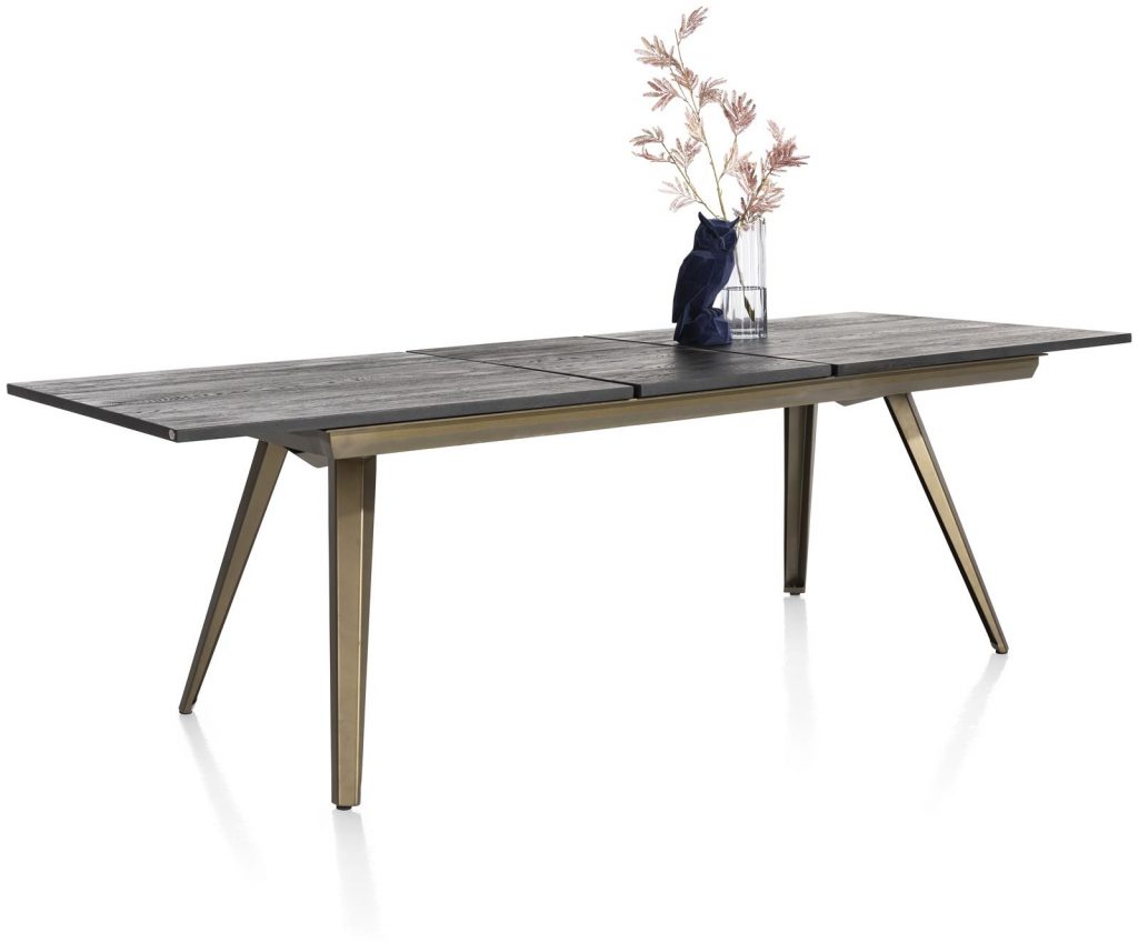 Table à rallonge style industriel scandinave anthracite et métal doré