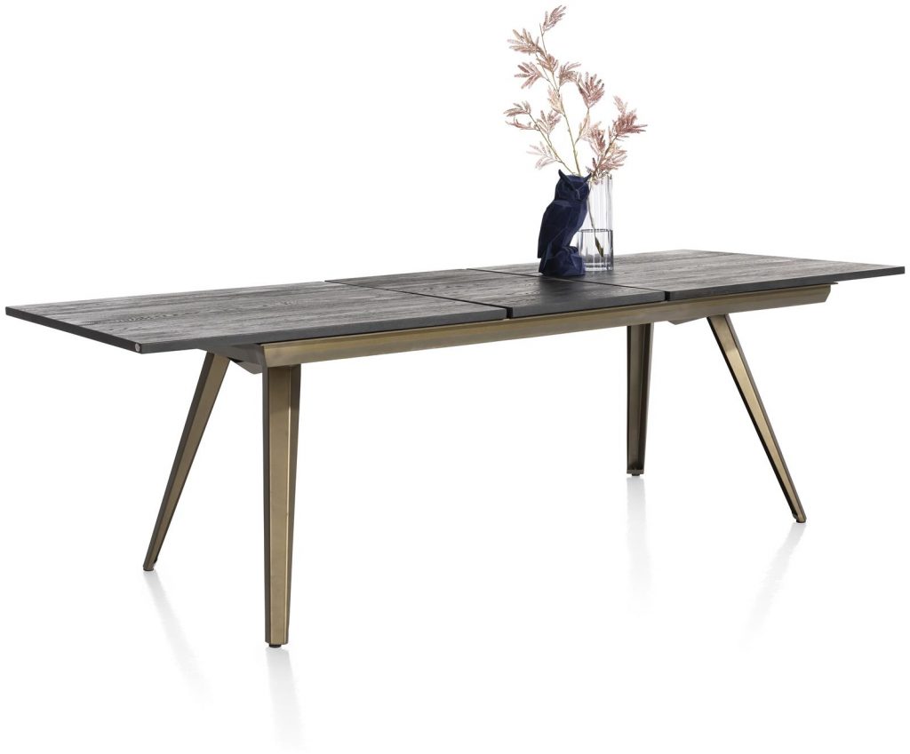 Table à rallonge style industriel scandinave anthracite et métal doré