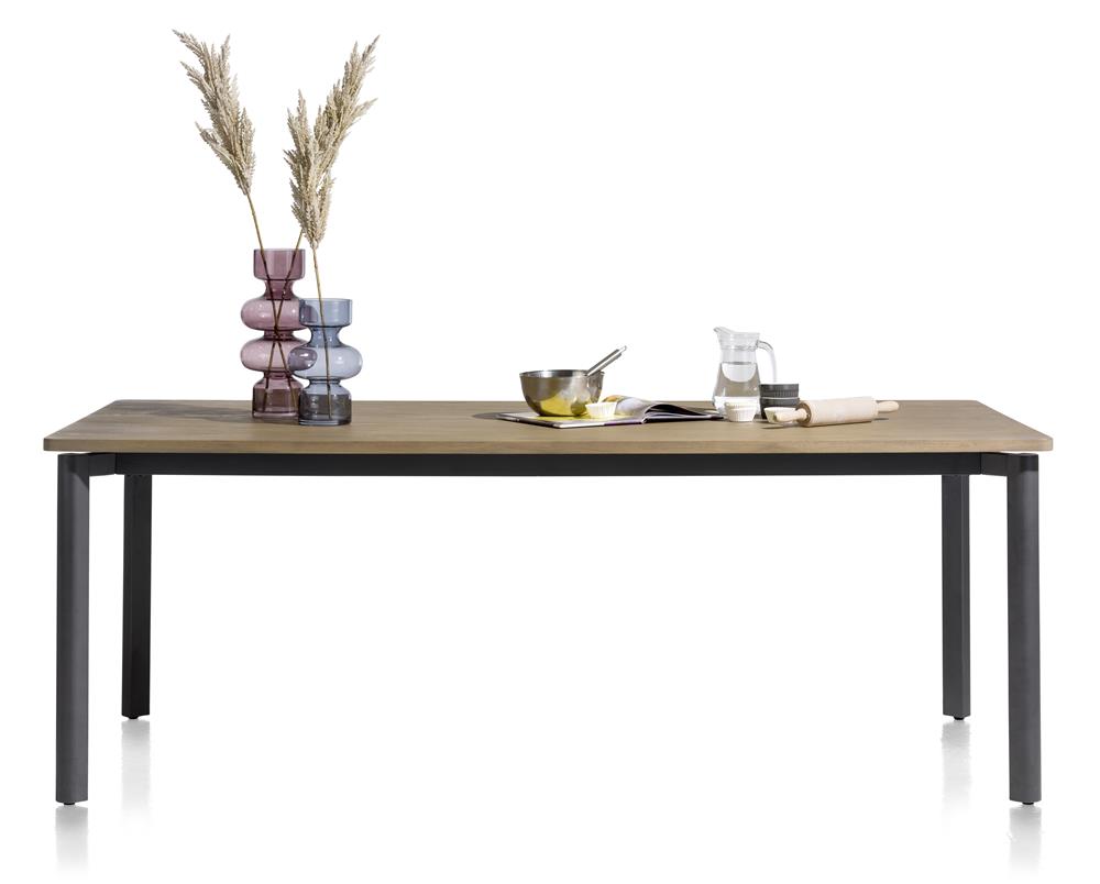 Table de repas fixe plateau bois et pieds en métal gris anthracite