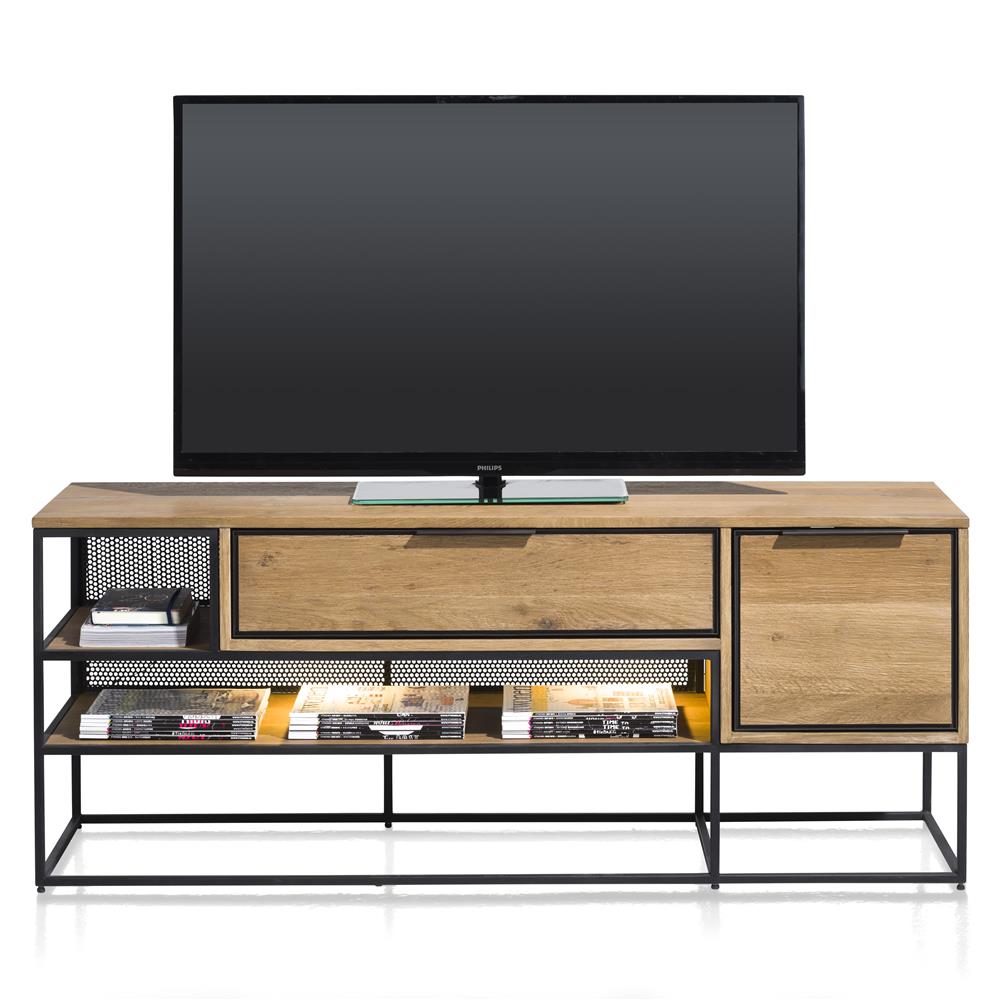 meuble TV style industriel bois de chêne plaqué et métal noir