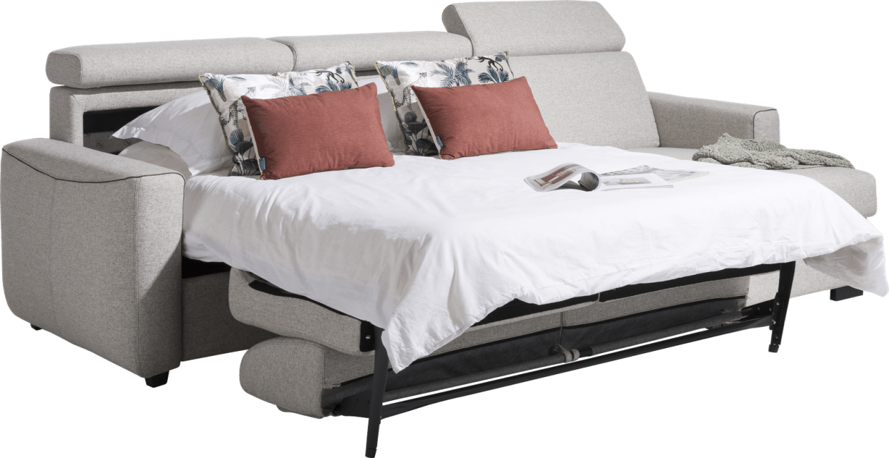 Canapé d'angle convertible en tissu gris clair