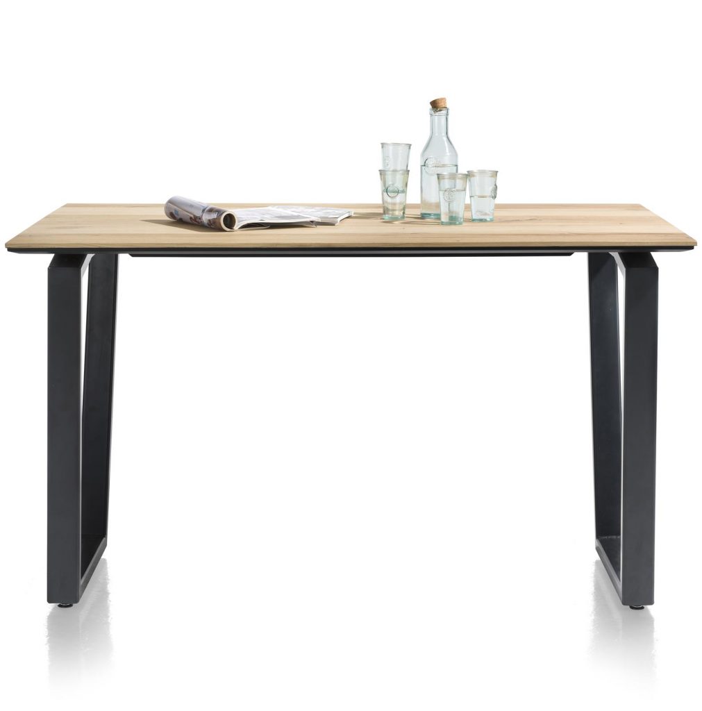 Table de bar moderne et robuste avec bois de chêne et métal