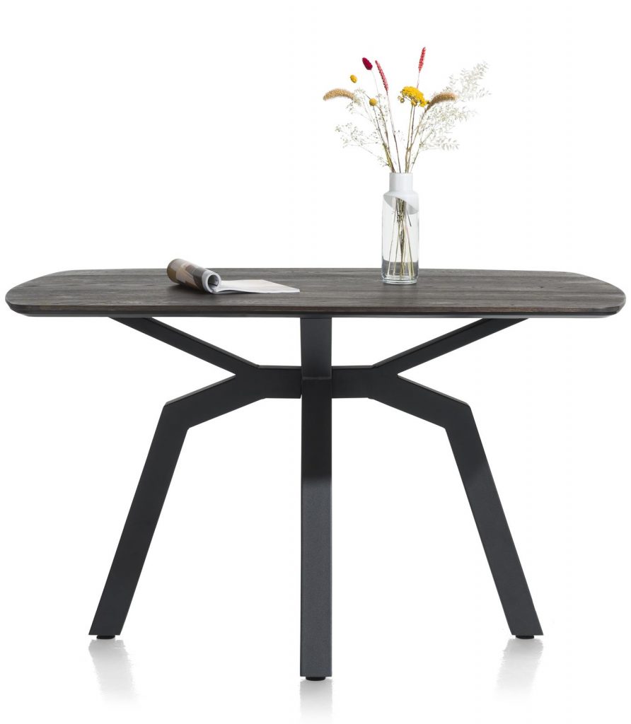 Table de bar ovale contemporaine en métal noir et bois gris anthracite