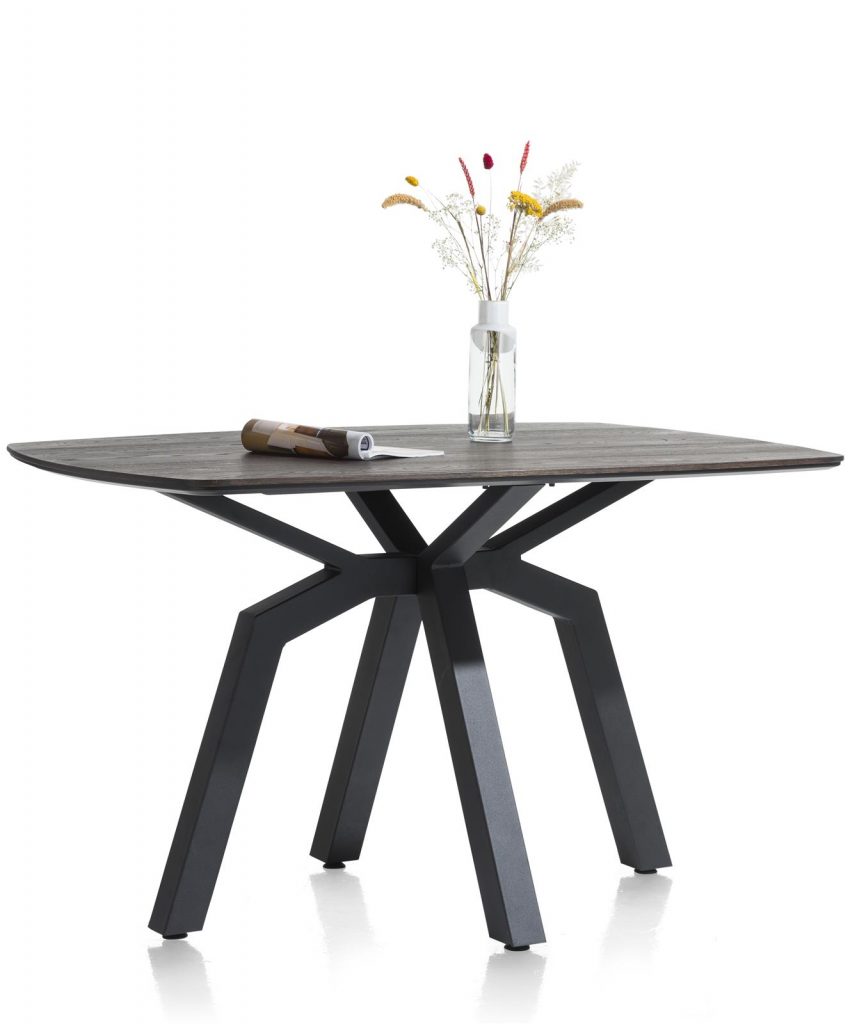 Table de bar ovale contemporaine en métal noir et bois gris anthracite