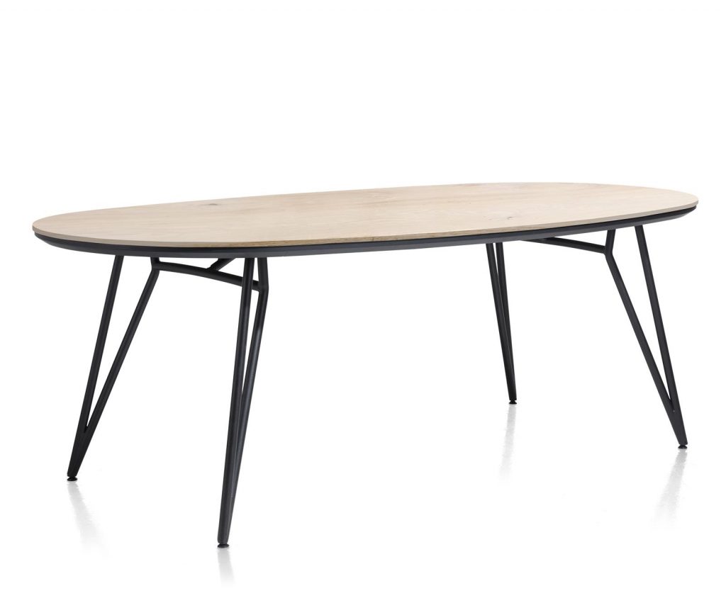 Table à manger ovale scandinave plateau en placage bois de chêne