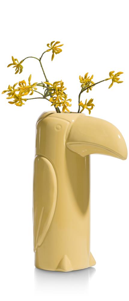 Vase haut en céramique jaune forme toucan