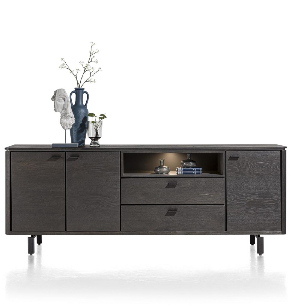 Buffet moderne noir placage bois de chêne