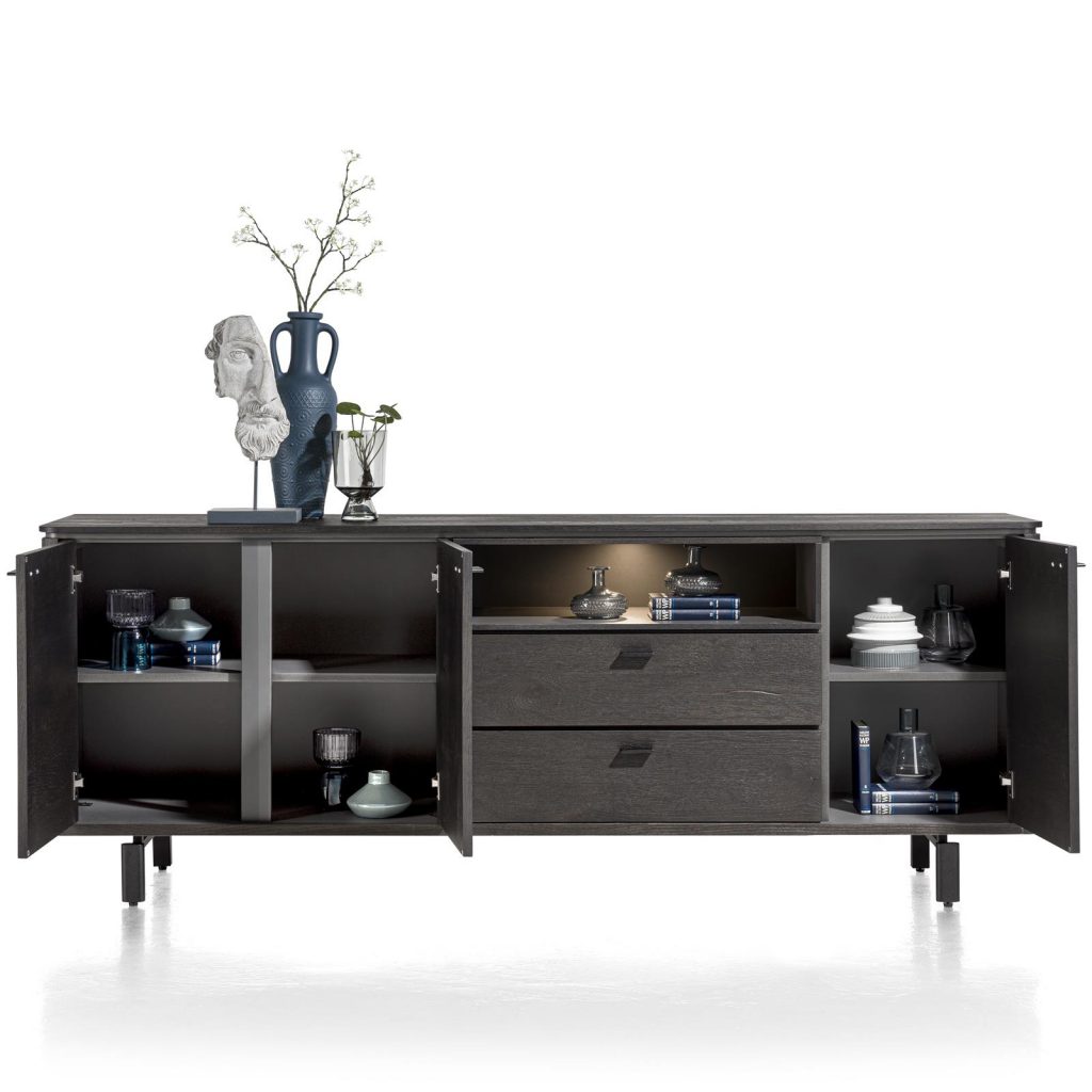 Buffet moderne noir placage bois de chêne