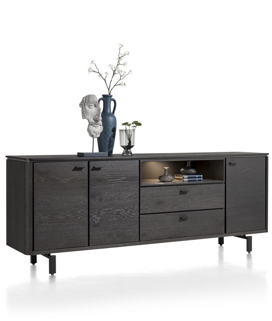 Buffet moderne noir placage bois de chêne