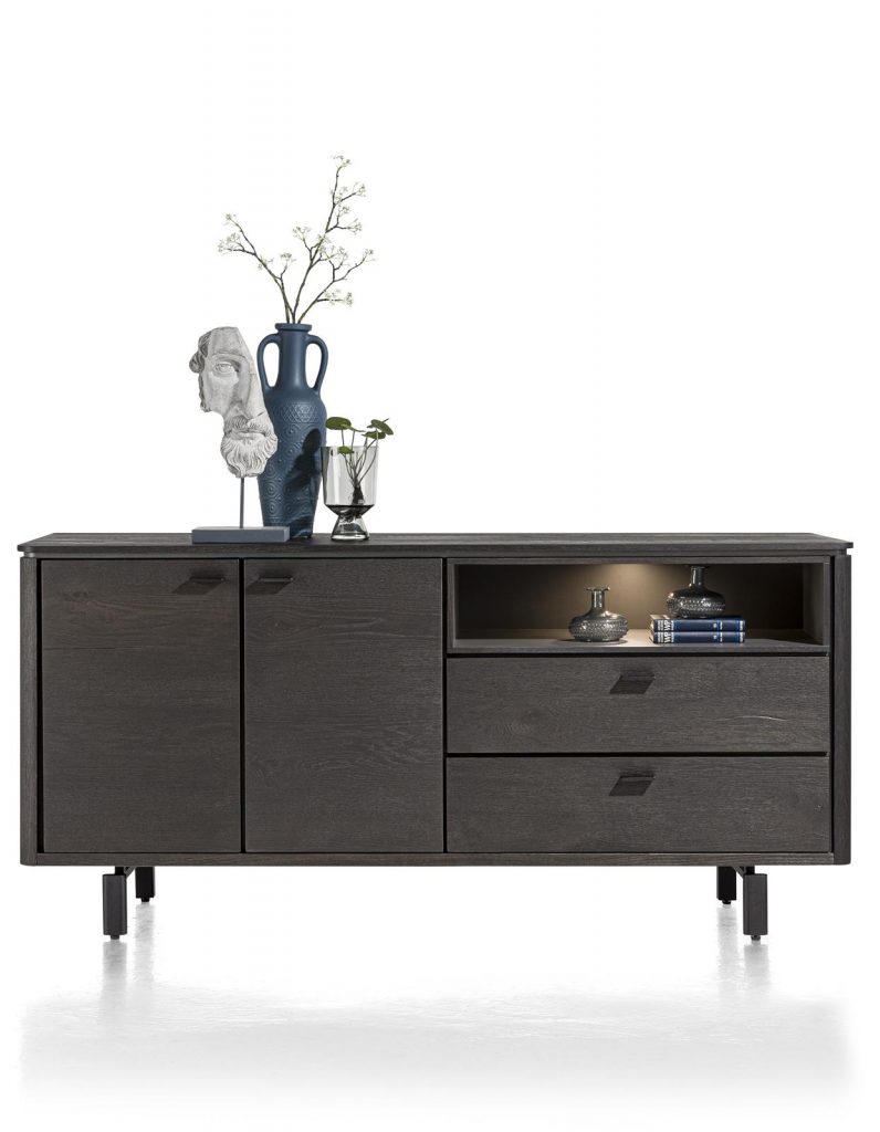 Buffet moderne noir placage bois de chêne