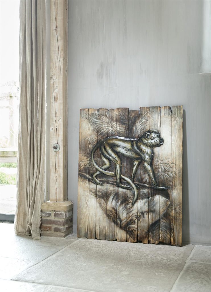 Peinture singe dans la jungle sur panneau de bois