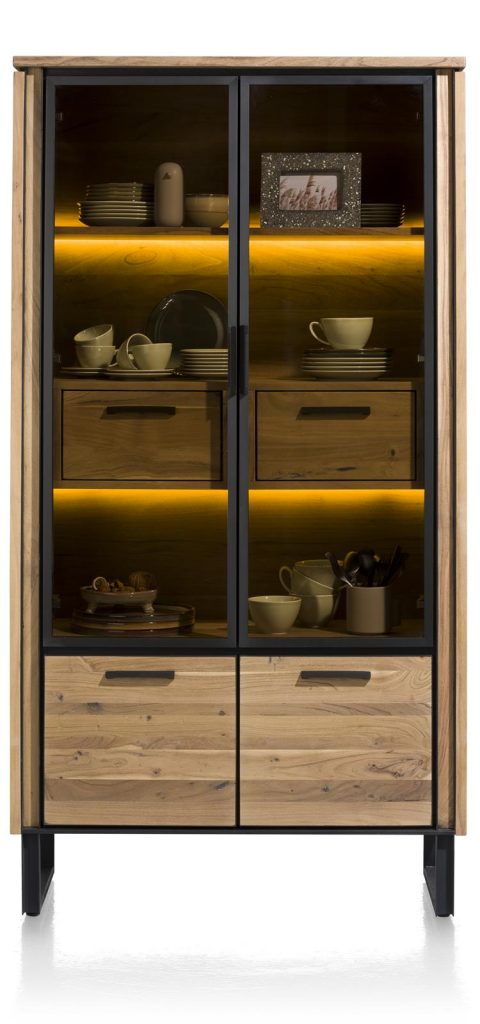 Vitrine en bois de kikar massif et verre fumée avec éclairage LED intégré