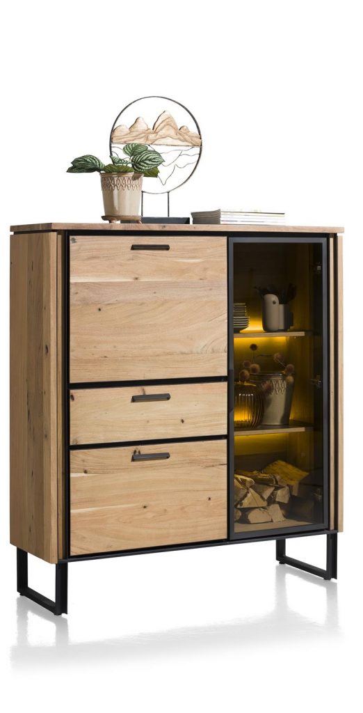 Buffet haut en bois de kikar massif et métal noir