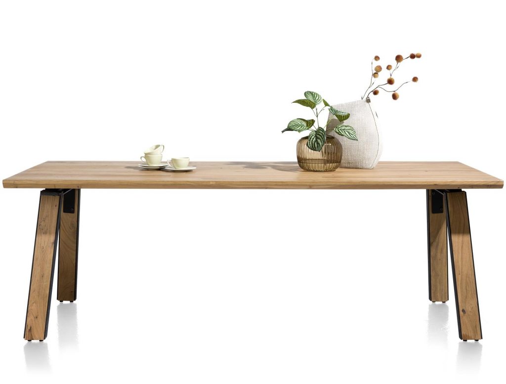 Grande table à manger robuste et industrielle en bois de kikar massif pour 8 personnes