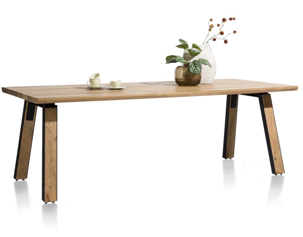 Grande table à manger robuste et industrielle en bois de kikar massif pour 8 personnes